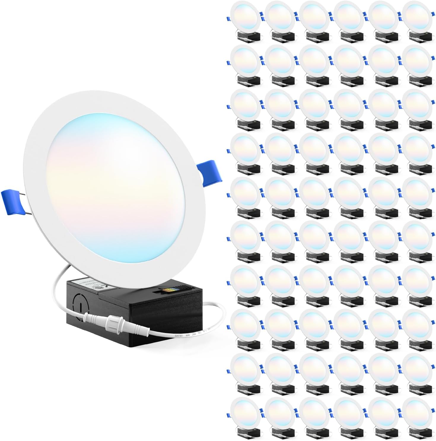 Sunco 60 Pack 6 Inch Ultra Thin LED Recessed Ceiling Lights, Slim Canless with Junction Box, 850 LM, 2700K/3000K/4000K/5000K/6000K, Dimmable, 14W=100W, Wafer Thin, 50000 Lifetime Hours ETL.
