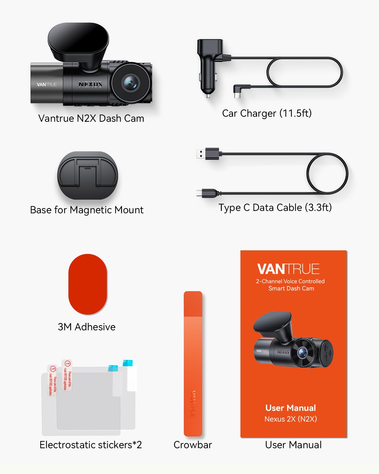 VANTRUE N2X 2.7K Dual Dash Cam with 5G WiFi and HDR Night Vision