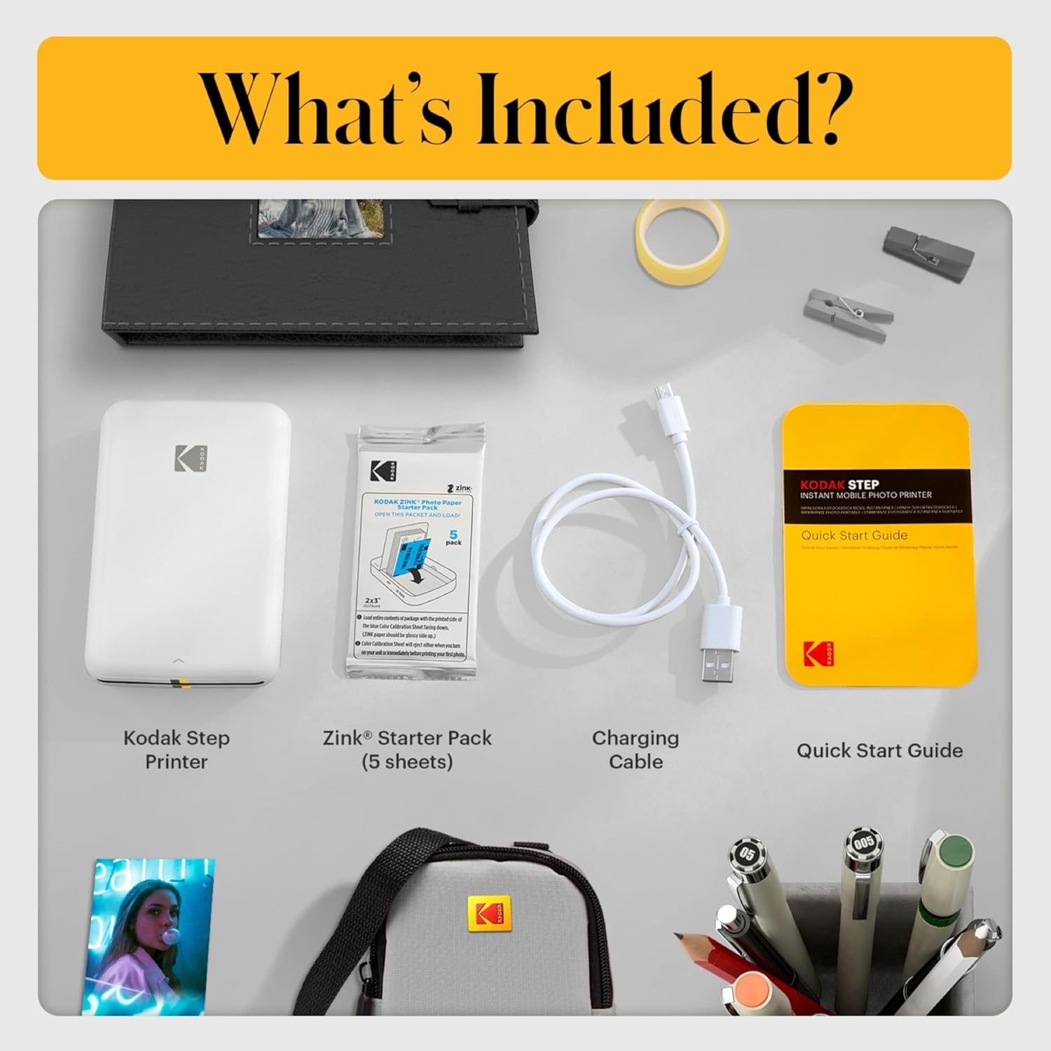 KODAK Step Wireless Mobile Photo Mini Printer (White) Go Bundle