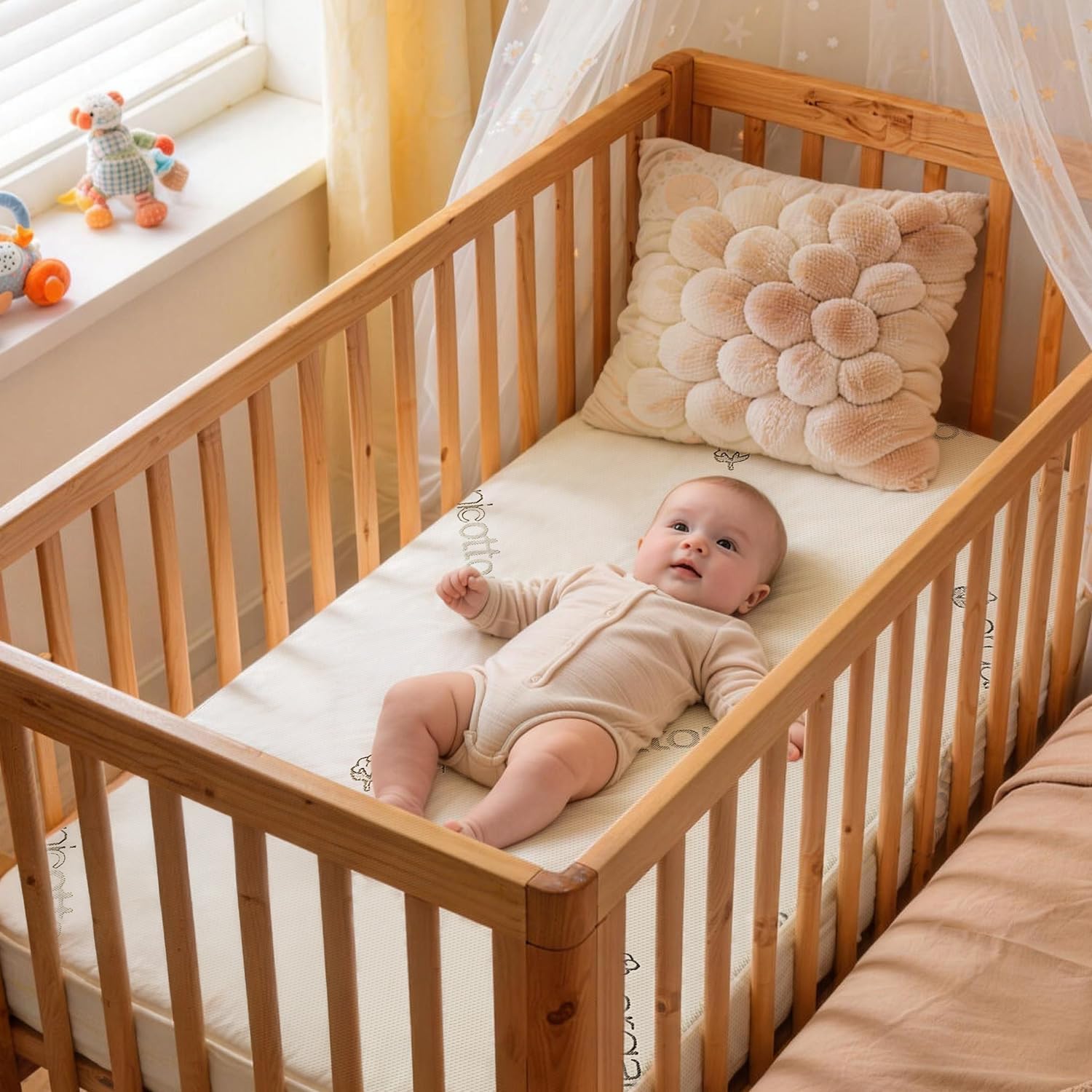 Crib & Toddler Mattress, 100% Organic Cotton Cover, Breathable, Premium Foam Interior, 5'' Thickness Firm, Fits Any Standard Size Baby Crib & Toddler Bed