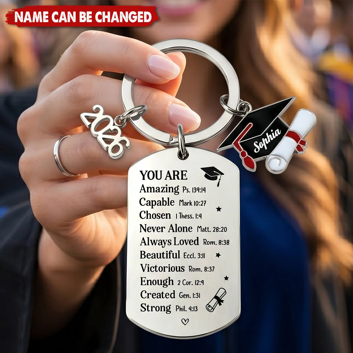 Never Alone, Always Loved - Personalized Graduation Keychain