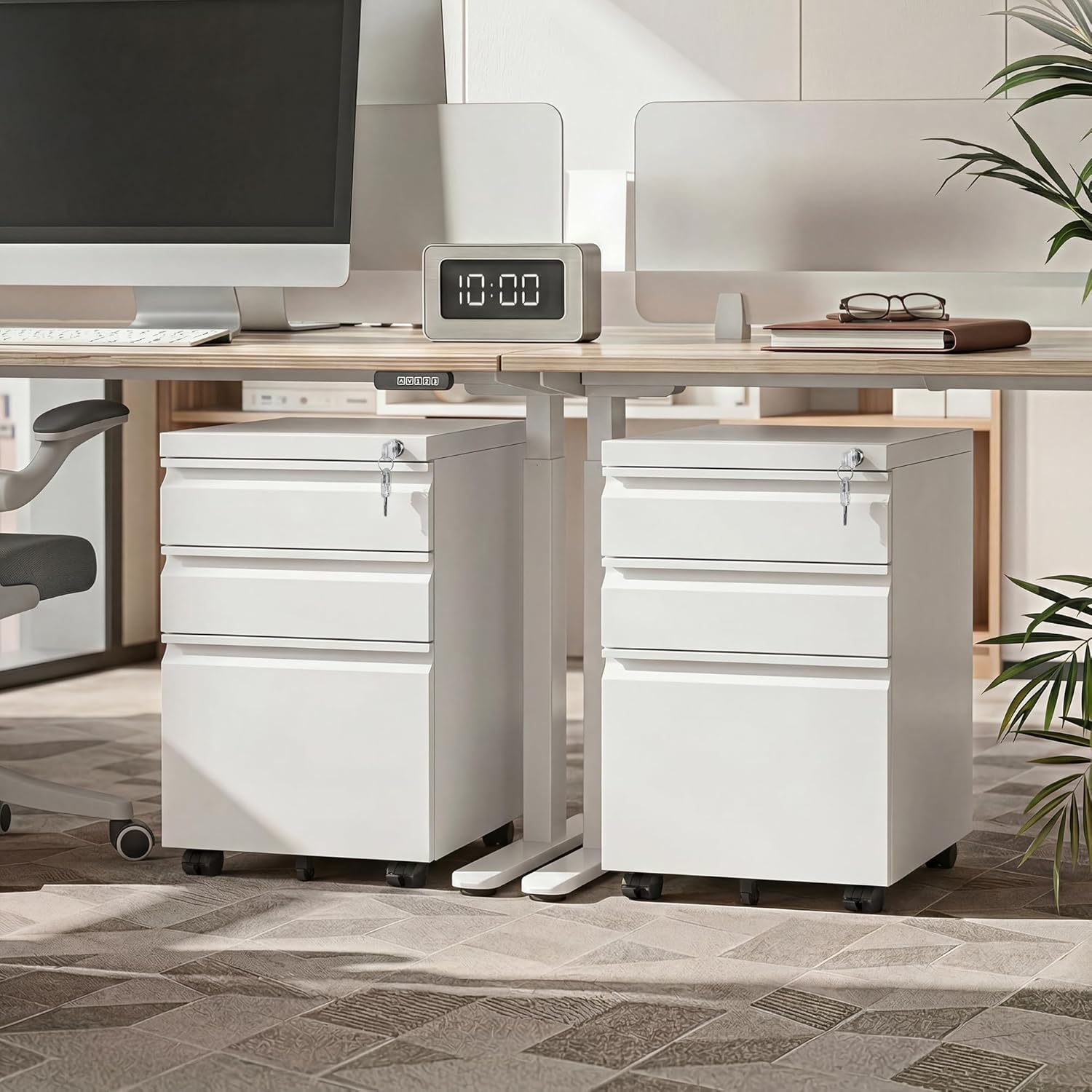 DEVAISE 3-Drawer Mobile File Cabinet (Under Office Desk), Assembled Except Casters, Fits Letter/Standard Sizes, White