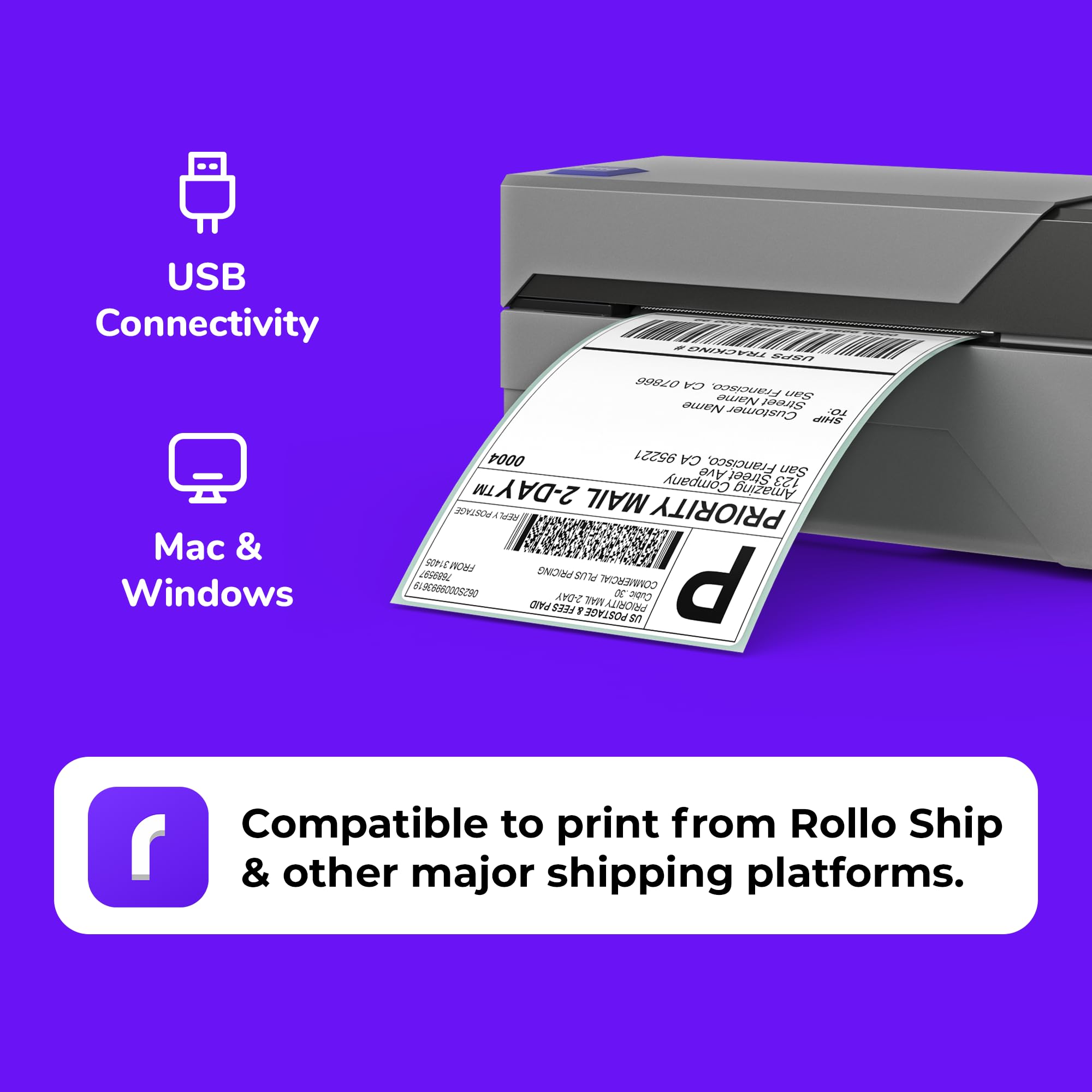 ROLLO USB Shipping Label Printer - 4x6 Thermal Label Maker