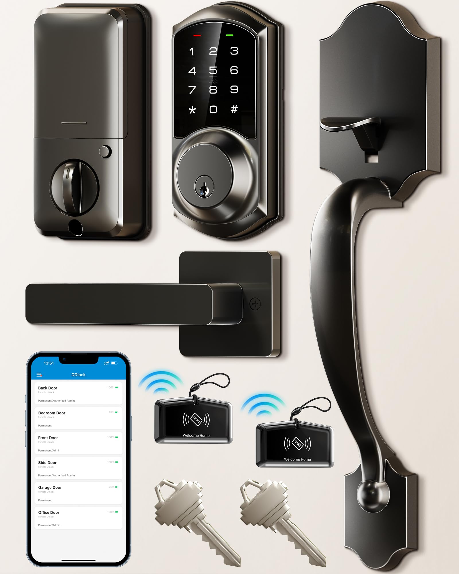 VEISE VE06-H Smart Keyless Front Door Lock Set - Black