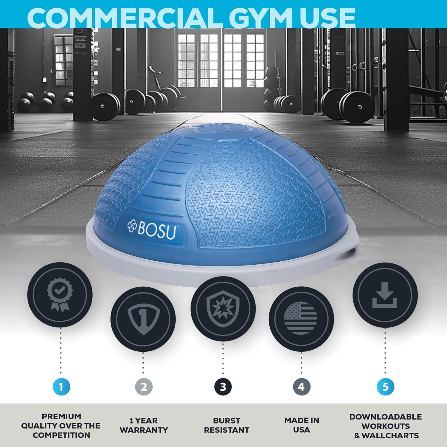 Bosu Pro NexGen 25IN Home Fitness Exercise Gym Balance Trainer with Pump