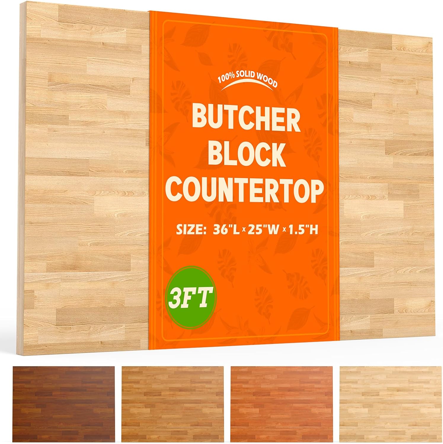 Solid Wood Butcher Block Countertop - 3FT Unfinished Birch Slab Counter Top Wooden Table Top for DIY Kitchen Island, Workbench, Washer Dryer, Coffee Bar Table 3ft, 25