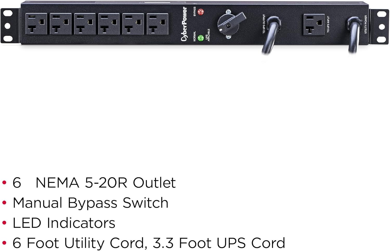 CyberPower MBP20A6 Maintenance Bypass PDU, 120V/20A, 6 Outlets, 1U Rackmount Black