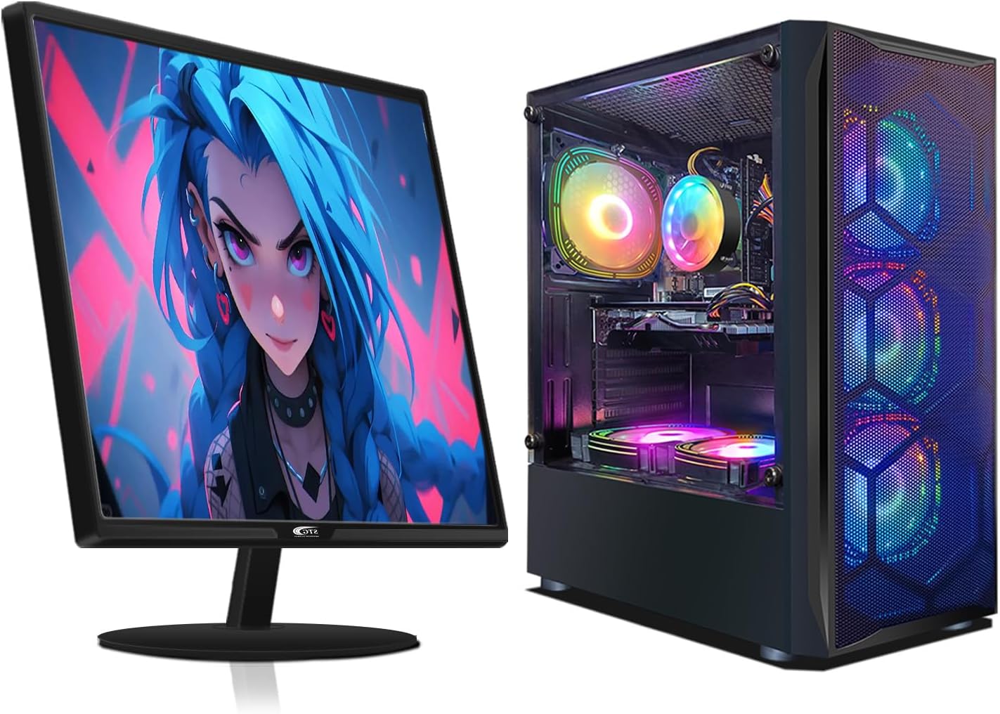 STGAubron Gaming PC Bundle with 24Inch FHD LED Monitor-Intel Core i5 up to 3.6G, Radeon RX 5700 8G, 16GB RAM, 512GB SSD, RGB Fan x 6, Windows 11 Home