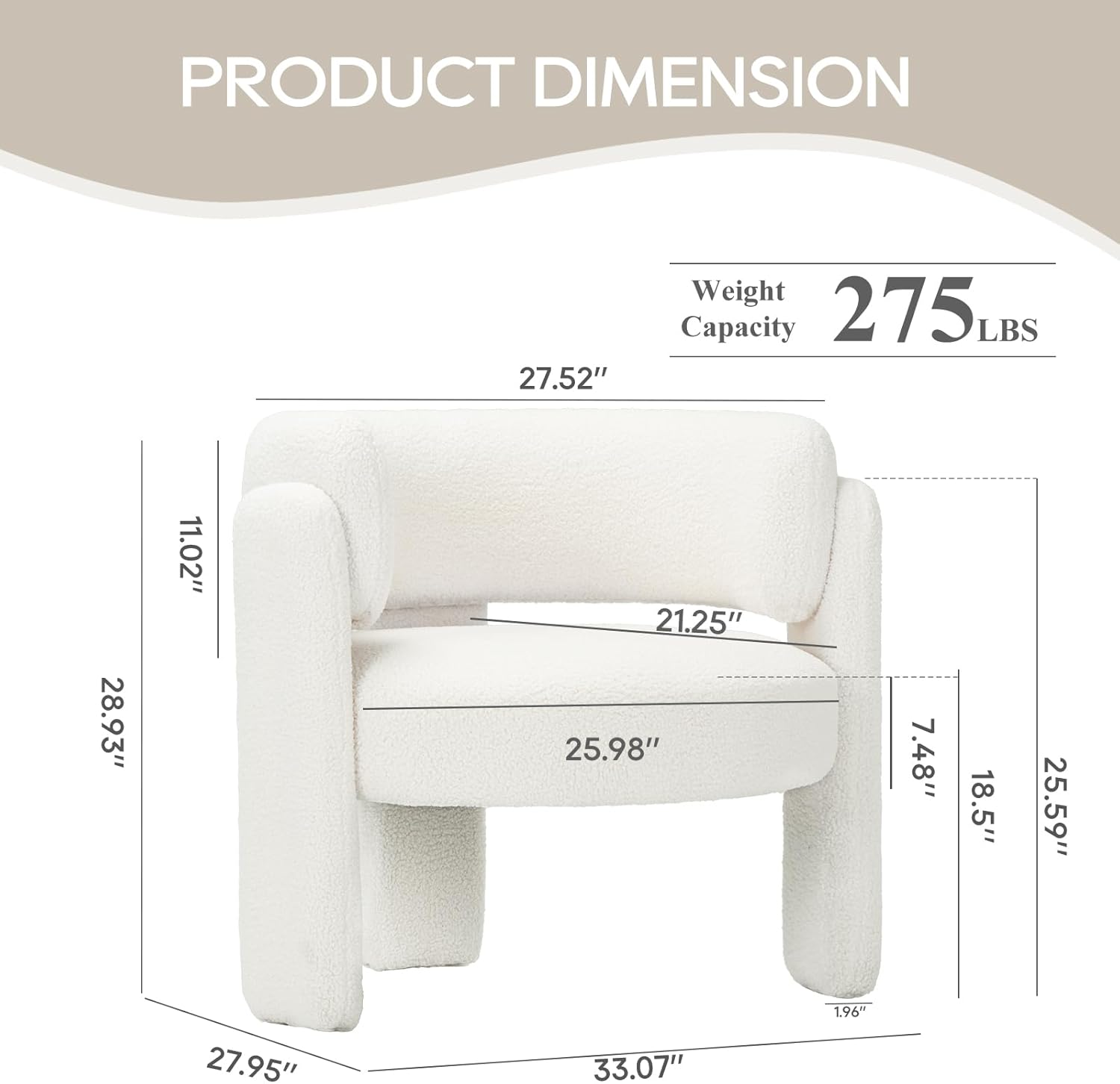 COLAMY Modern Accent Chair, Upholstered Barrel Chair, Comfy Sherpa Side Arm Chair with 3 Legs for Living Room, Bedroom, Reading, Cream