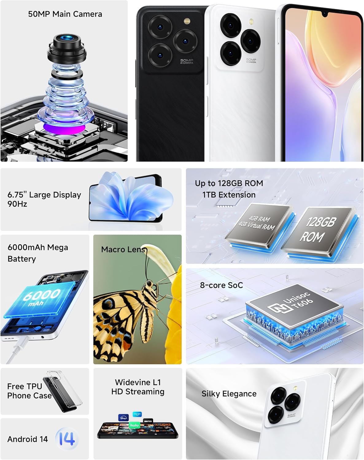 Ulefone Note 20 Pro Phone Unlocked, 8GB+128GB, 8-Core, 6.75