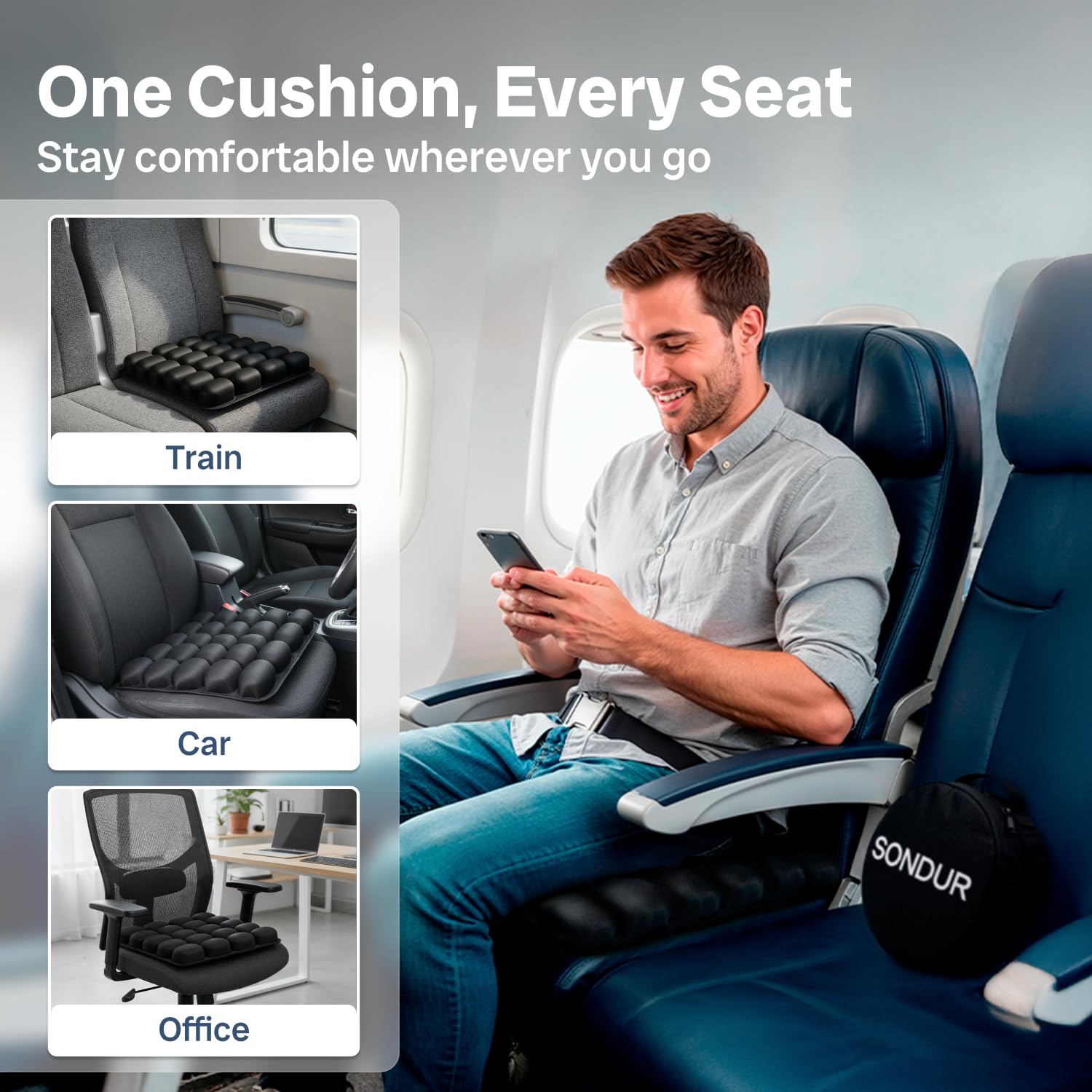 SONDUR Travel Cushion – CloudAir Inflatable Seat Pad for Flights