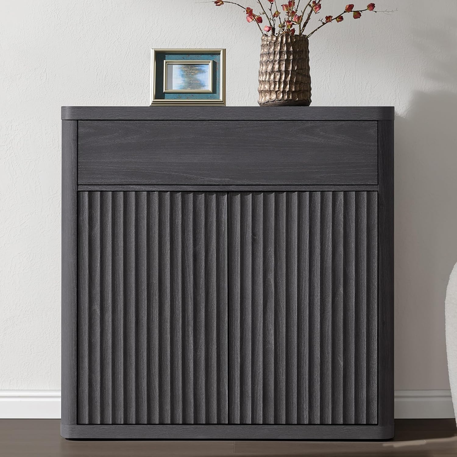 SICOTAS Buffet Cabinet with Storage - Accent Fluted Storage Cabinet with 2 Doors & 1 Drawer 34.6