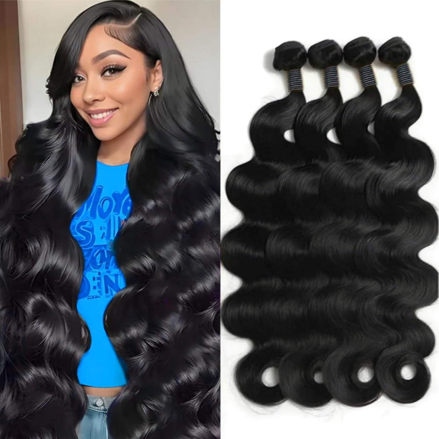 12A Human Hair Bundles 18 20 22 24 Inch Body Wave 100% Unprocessed Hair Deals Extensions Quick Weave Human Hair Natural Black Color