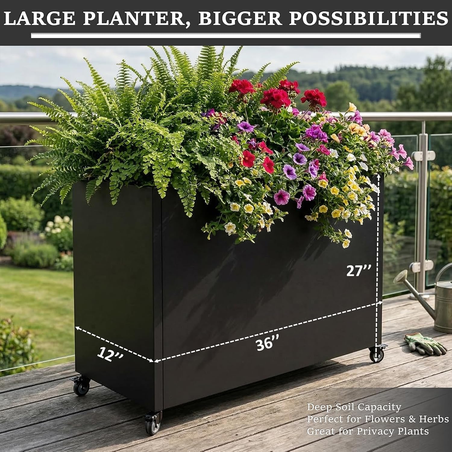Metal Planter Box with Wheels, 36