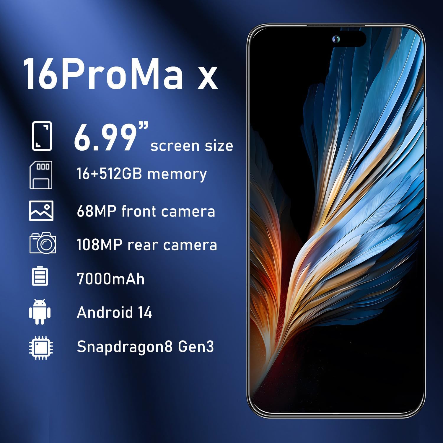 OEJBK 16PM Smartphone New Upgrade 16GB+512GB/6.99