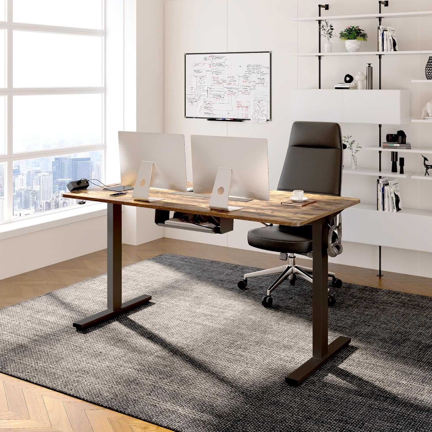 FLEXISPOT EN2 Whole-Piece Standing Desk with Clamp Power Strip, 55 x 28 Electric Stand Up Height Adjustable Desk with Cable Management (Black Frame + 55