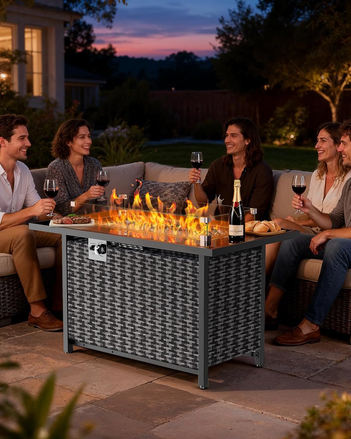 Ciays 43″ Propane Fire Pit, CSA-Listed 60,000 BTU Outdoor Gas Fire Pit Table with Glass Wind Guard, Tempered Glass Top, Lid, Glass Rocks, Adjustable Legs, Fire Table for Patio, Garden & Party, Black