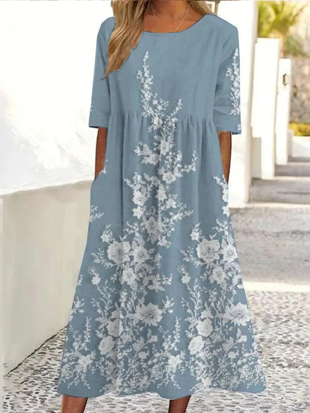 Crew Neck Vacation Dress With No