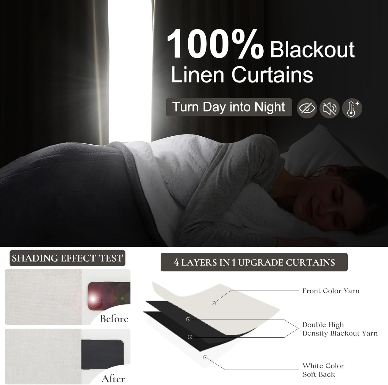 QJmydeco Curtains 100 Inch Length Wide Pleated Blackout Curtain for Sliding Glass Door/Living Room, Farmhouse Birch Linen Thick Boho Bedroom Heavy Insulated Large Window Drapes (100