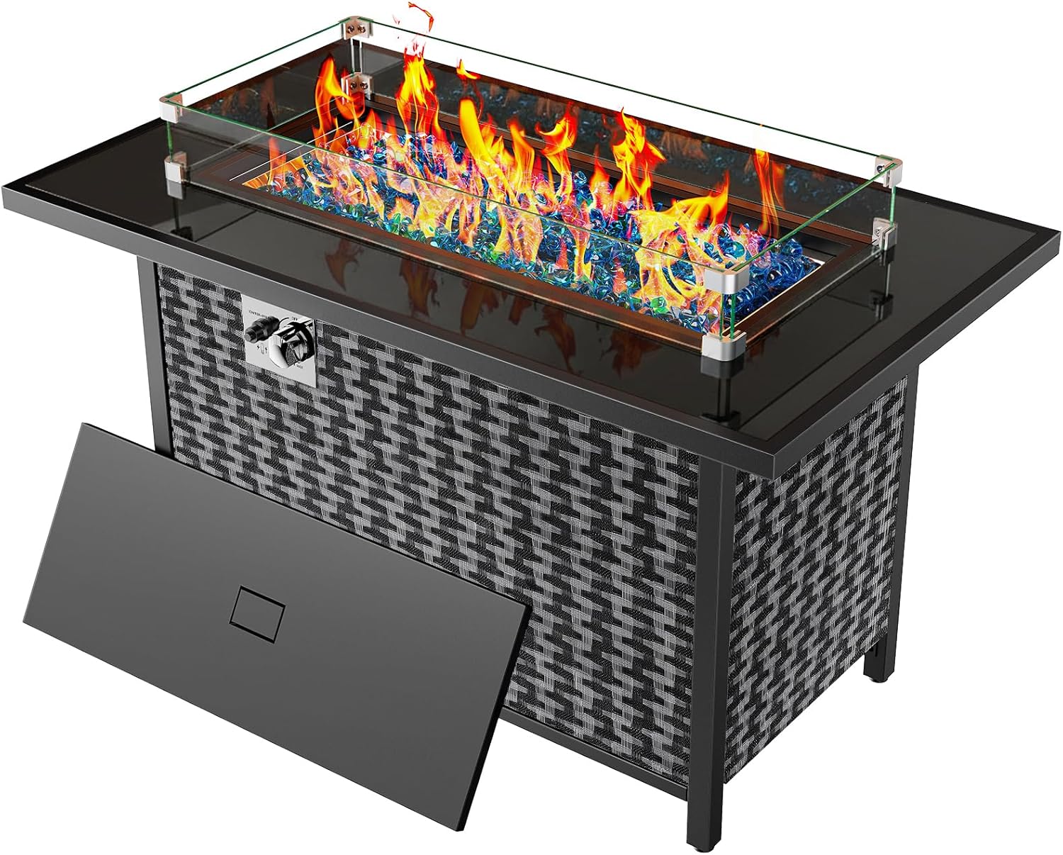 Ciays 43″ Propane Fire Pit, CSA-Listed 60,000 BTU Outdoor Gas Fire Pit Table with Glass Wind Guard, Tempered Glass Top, Lid, Glass Rocks, Adjustable Legs, Fire Table for Patio, Garden & Party, Black