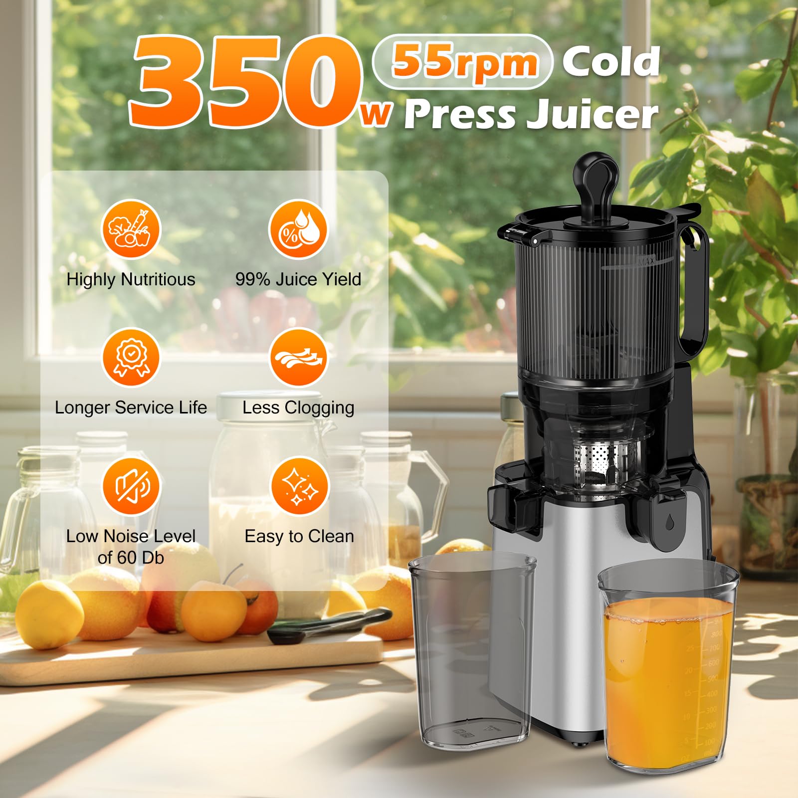 YPONE Juicer Machines - Cold Press 400W Masticating Juicer