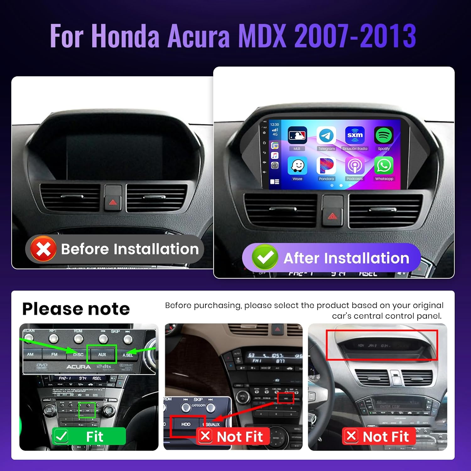 Qualcomm Octa-Core 4G+64G Car Stereo for Honda Acura MDX 2007-2013 with 9