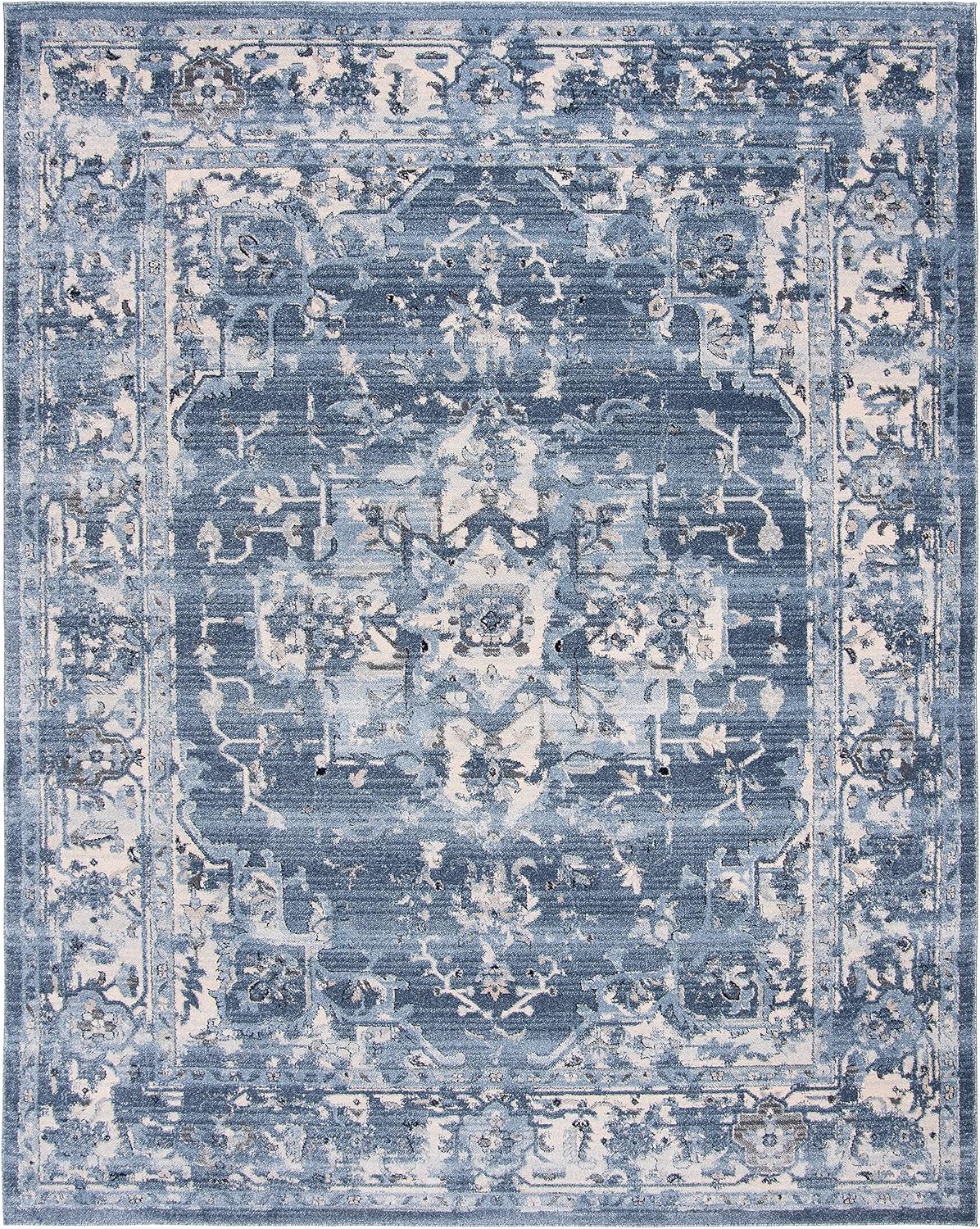 SAFAVIEH Charleston Collection Area Rug - 10' x 14', Navy & Creme, Oriental Distressed Design, Non-Shedding & Easy Care, Ideal for High Traffic Areas in Living Room, Bedroom (CHL411N)