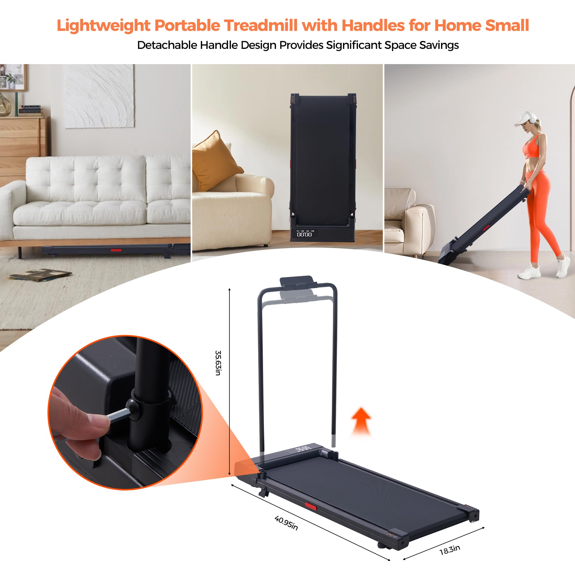 SUOUER Walking Pad Treadmill with Incline & Handle Bar