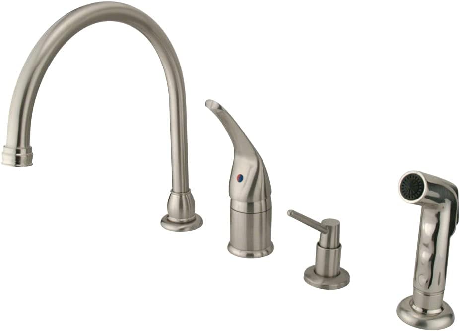Kingston Brass KB828K8 Chatham single Lever Handle Kitchen Faucet with Sprayer & Soap Dispenser, Brushed Nickel, 9