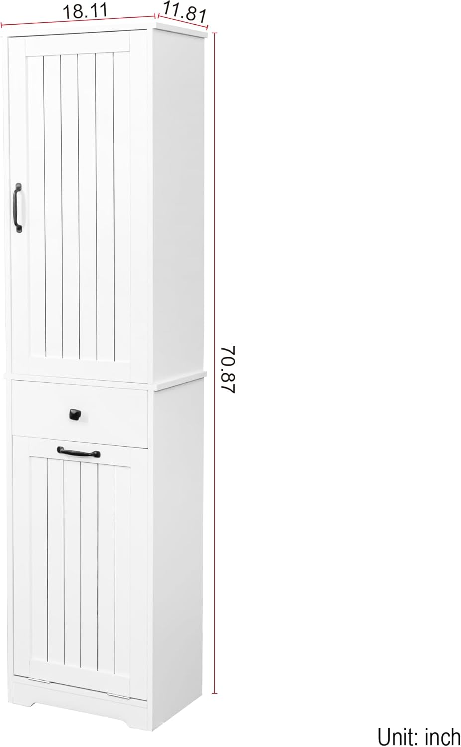Laundry Cabinet with Doors and Shelf, Tilt-Out Laundry Hamper, Multiple Storage Space, Freestanding, Open Shelve, Adjustable Shelf, White, HU26041107 (11.81