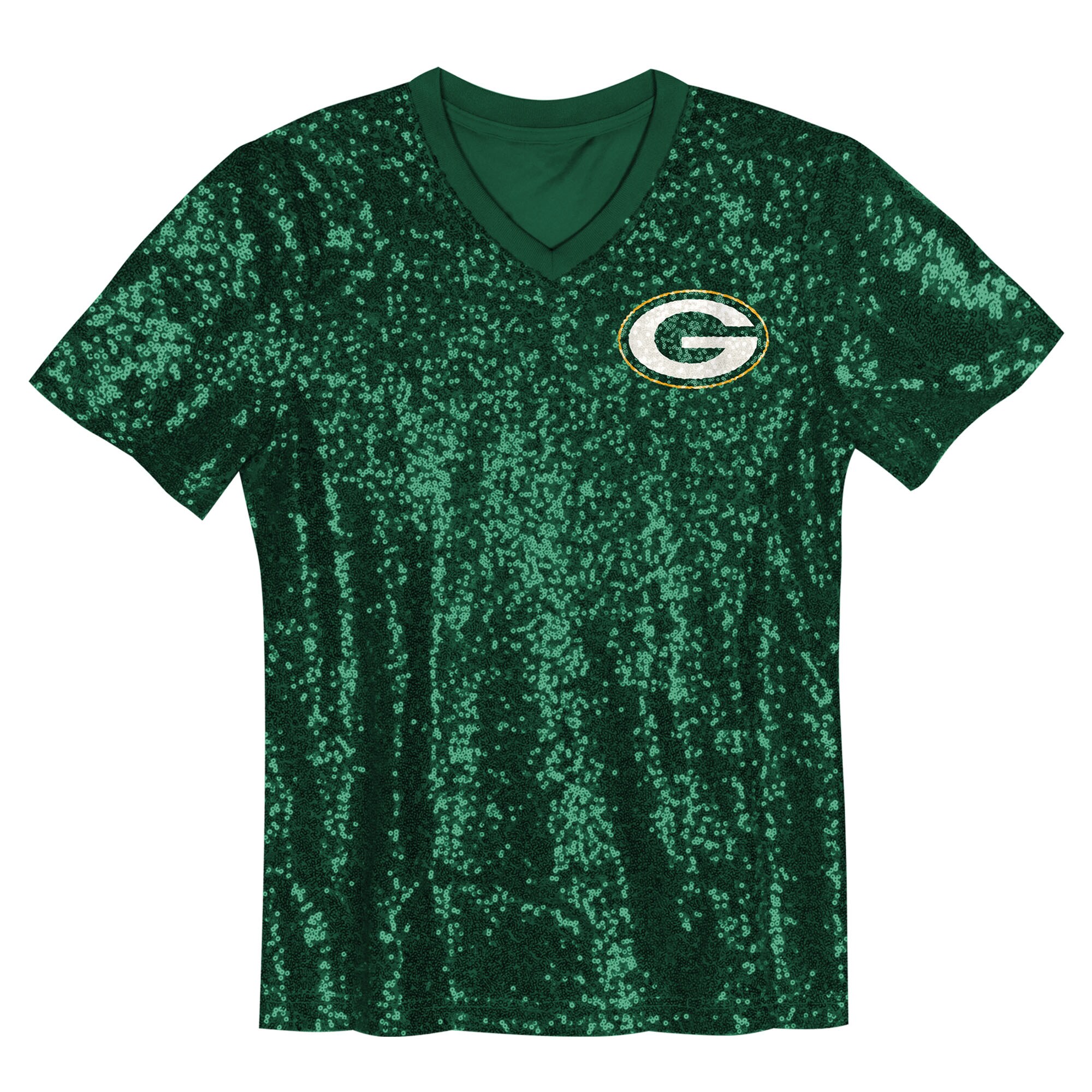 Jordan Love Green Bay Packers Girls Youth Sequin V-Neck Fashion Jersey - Green