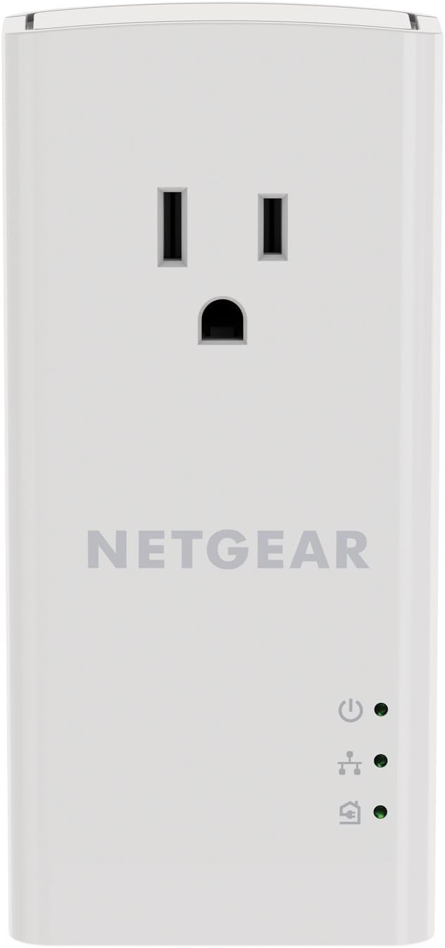 NETGEAR Powerline Adapter Kit, 1200 Mbps Wall-Plug, 1.2 Gigabit Ethernet Ports with Passthrough + Extra Outlet (PLP1200-100PAS)