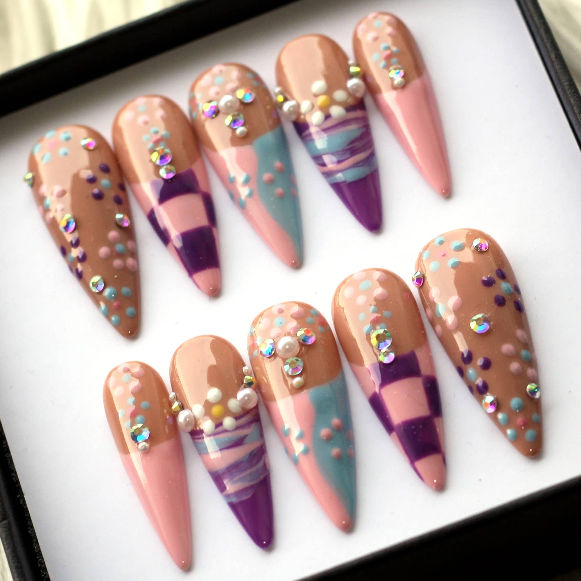 Glitter Blossom Press On NailsGlitter Blossom Press On Nails - SAYEGIRLS