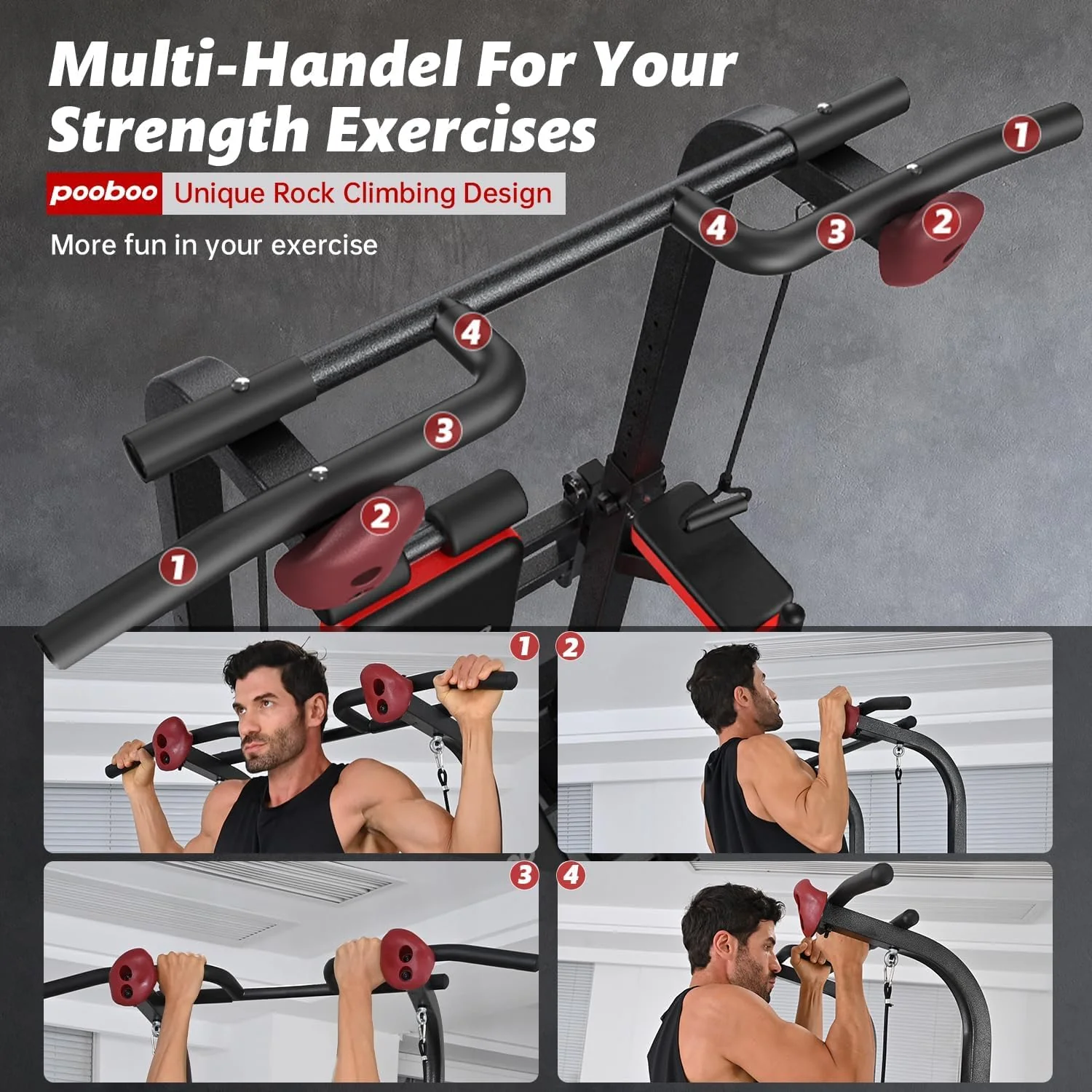 Pooboo Power Tower Dip Station, Pull-Up Bar, Supine Board, Adjustable