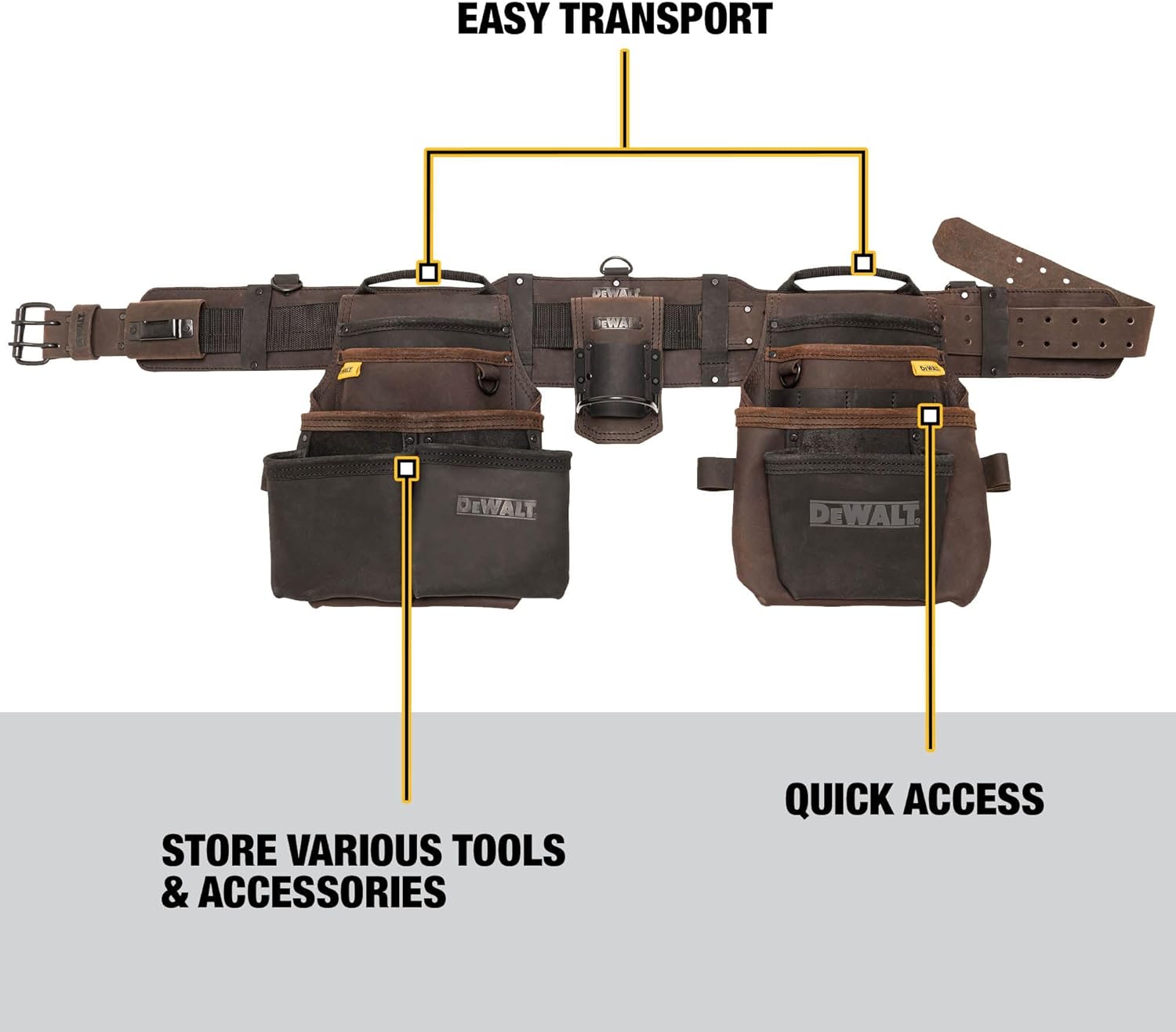 DEWALT Leather Tool Belt Organizer with 18 Pockets, Heavy Duty Construction (DWST550113)