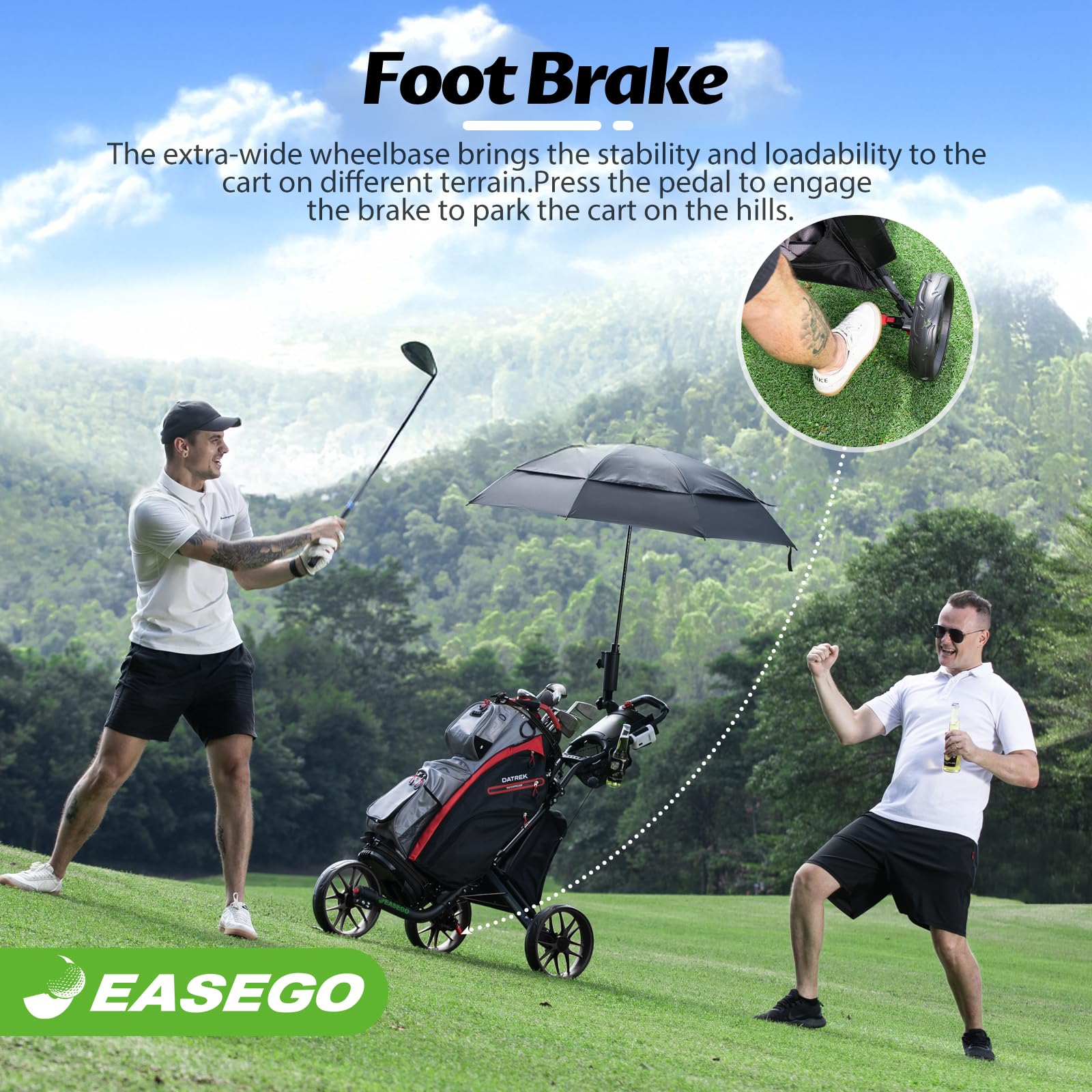 EASEGO Golf Push Cart – Foldable 3 Wheel Caddy