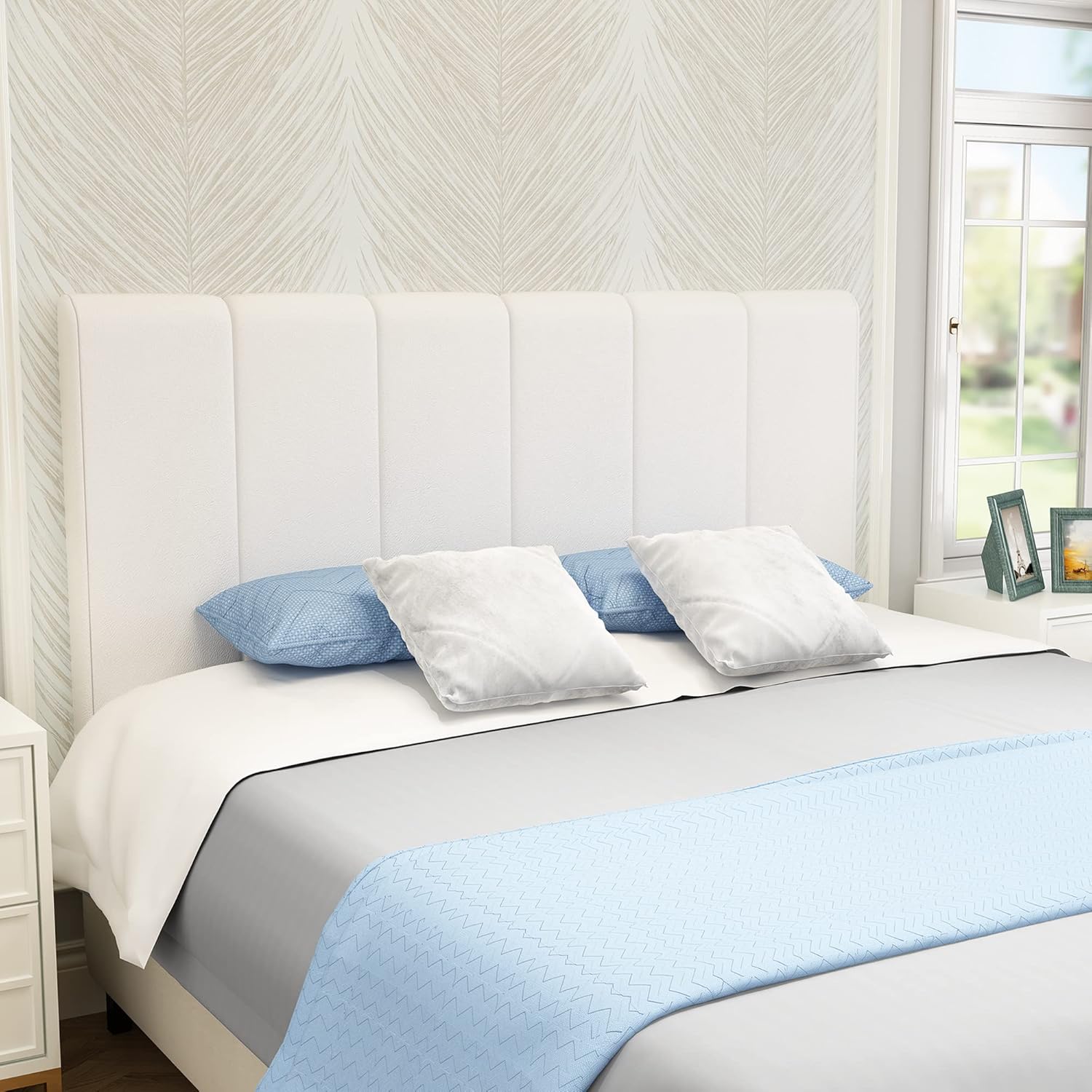 Yongchuang Faux Leather King Headboard, White Upholstered Head Board for King/Cal King Size Bed, Modern Adjustable Height Headboards for Bedroom