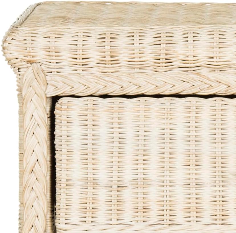 SAFAVIEH Home Collection - Adira Natural White Wash Wicker 1-Drawer Nightstand Accent Table, Coastal Boho Bedroom Storage Furniture with Shelf, 22.1