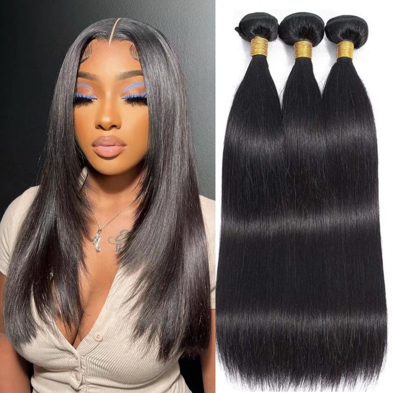 Straight Bundles Human Hair 22 24 26 Inch 300g/pack 12A Brazilian 3 Bundles for Women Double Weft Black Color