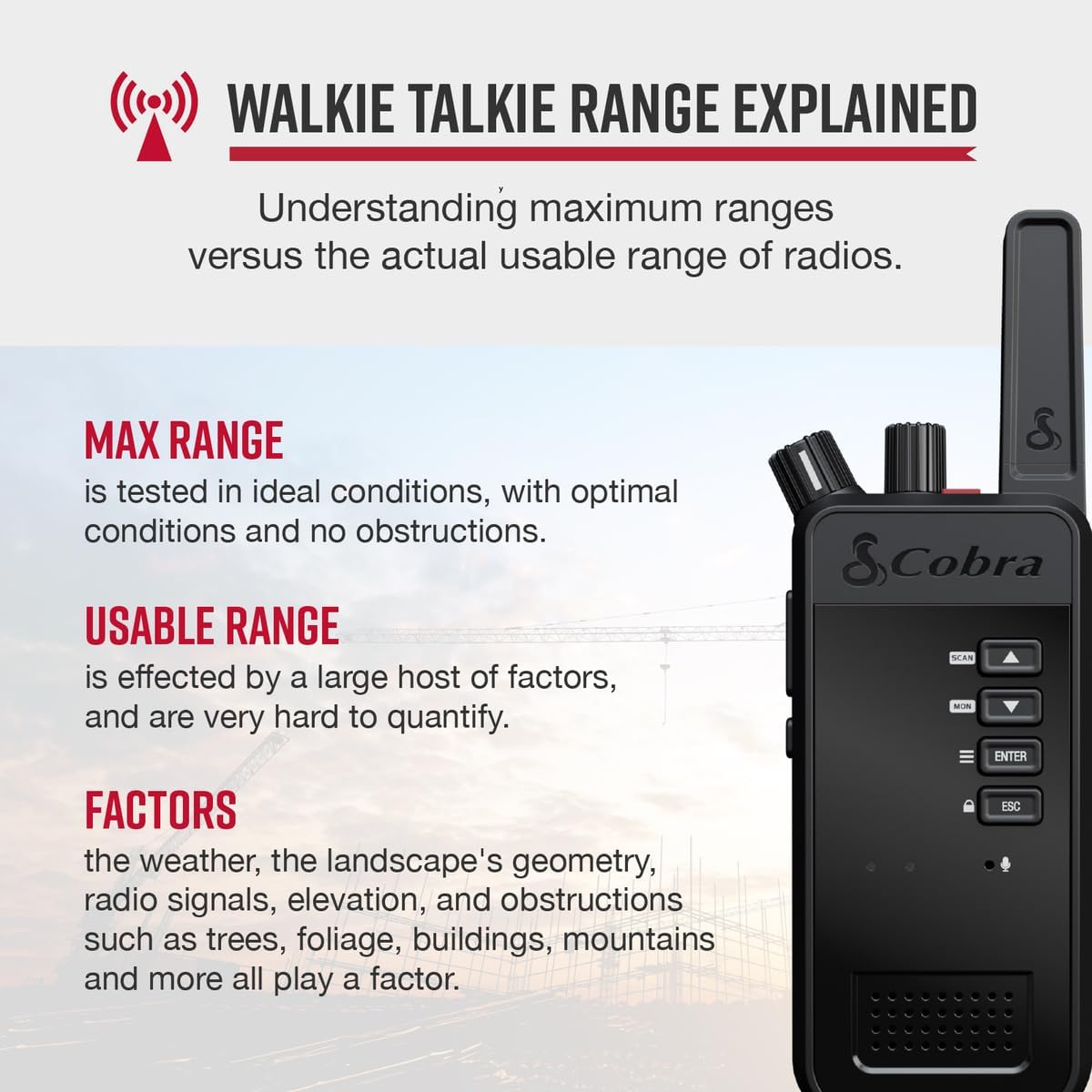 Cobra Performa 400 Business Radio (1-Pack with Dock) - 2-Channel UHF/LMR Professional Two Way Radio, Waterproof Walkie Talkie, Drop Proof, Shockproof IP67 & MIL-SPEC Rated, 18-Hour Li-Ion Battery