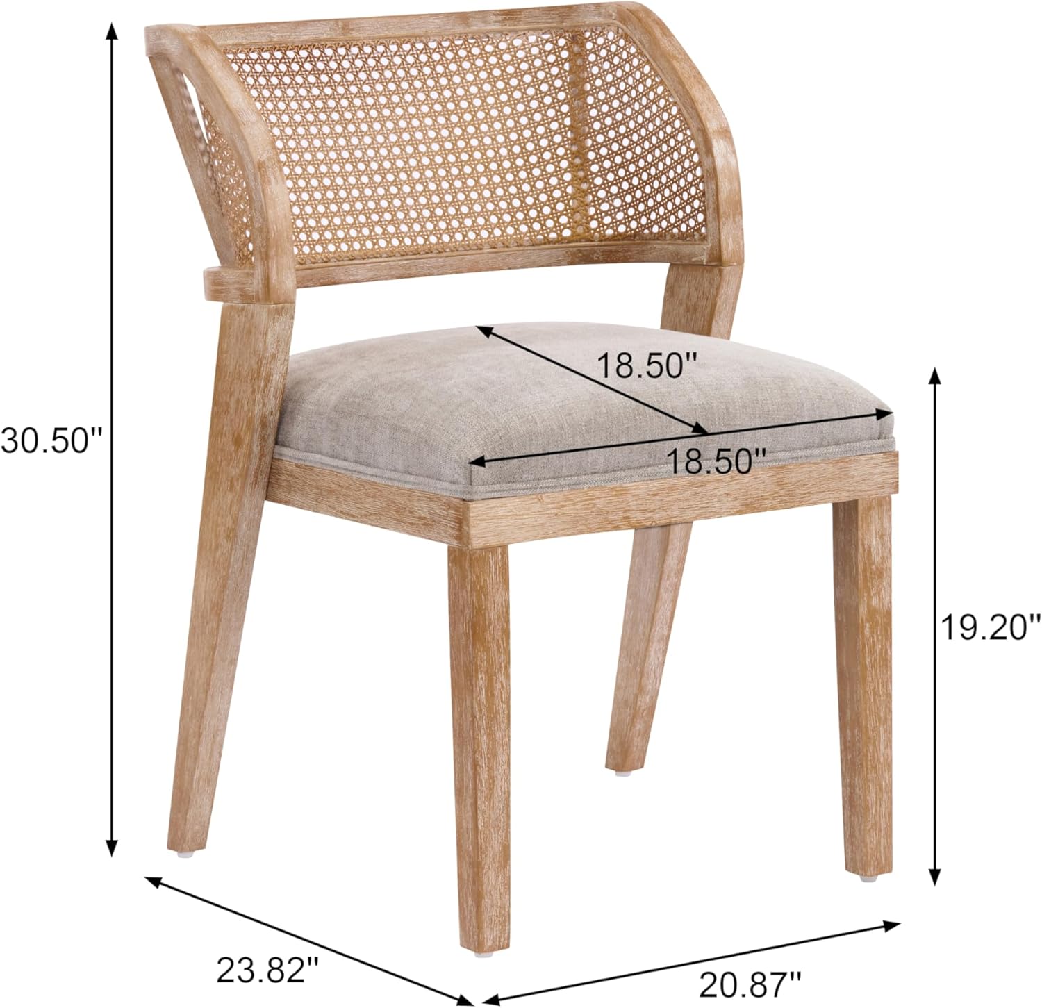 Christopher Knight Home Ashe Upholstered Dining Chairs Set of 2, Modern Dining Chair with Curved Woven Rattan Back, Rubberwood Frame Kitchen Chairs, Extra Seat for Dining Room, Light Brown + Natural