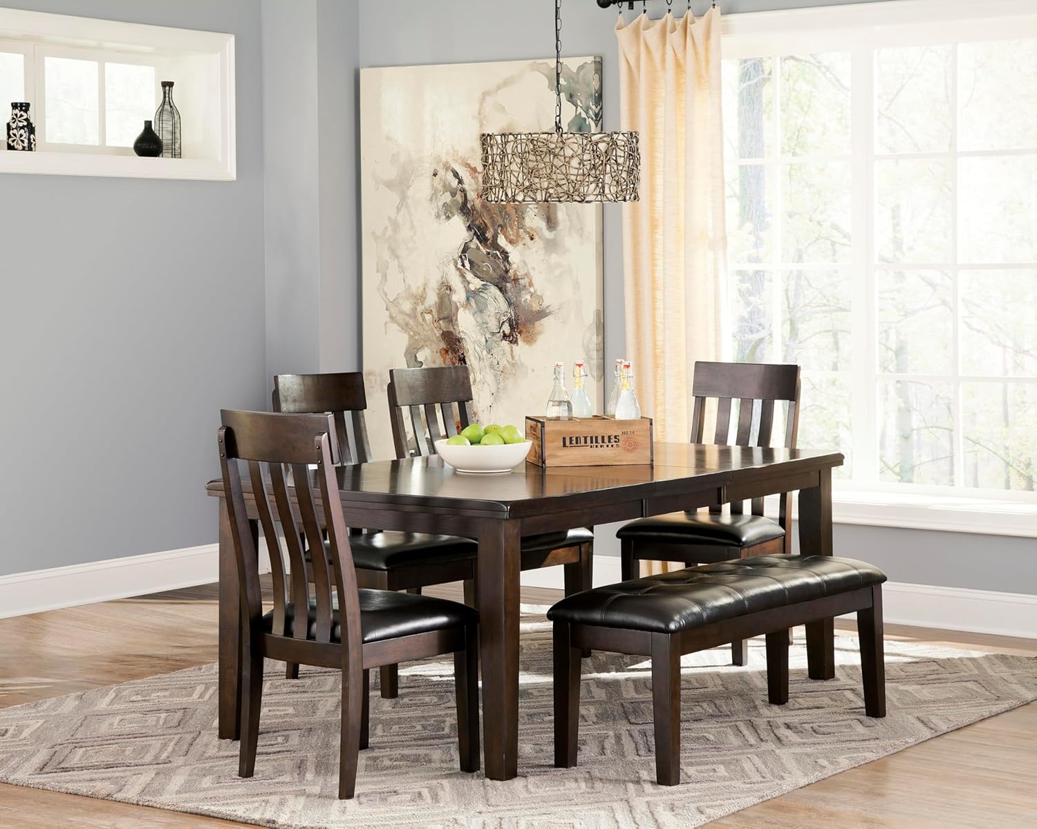 Signature Design by Ashley Haddigan Traditional Upholstered Dining Room Bench, Dark Brown