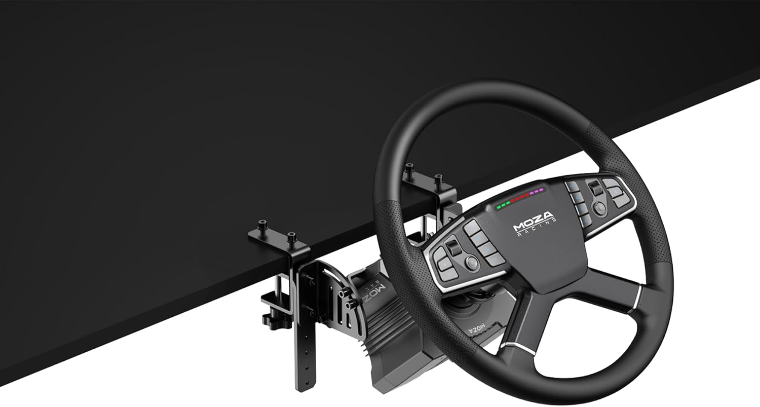 MOZA Trucking Bundle 4PCS PC Gaming Racing Simulator Kit: R5 5.5Nm Direct Drive Wheel Base, 400mm TSW Truck Wheel, SR-P Lite Pedals and Wheel Clamp for PC, Black