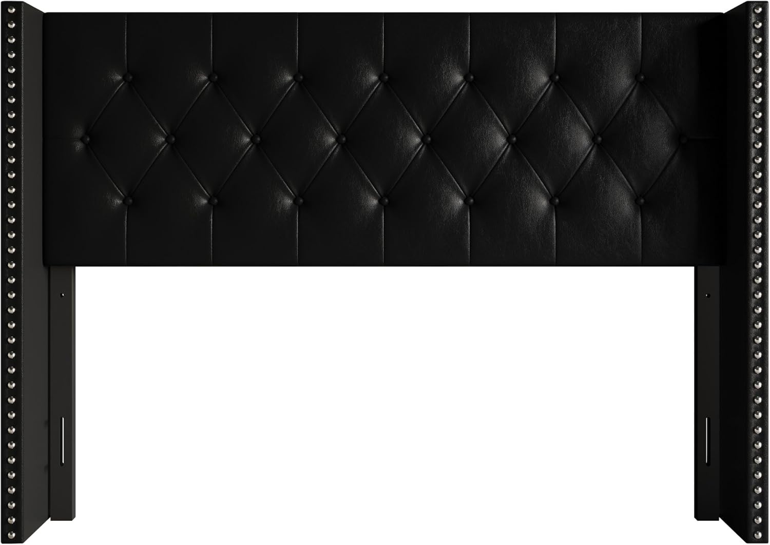 HOME DESIGN Sonoma King Tufted Upholstered Headboard, Wingback Design with Nailhead Trim and Foam Padding, Black