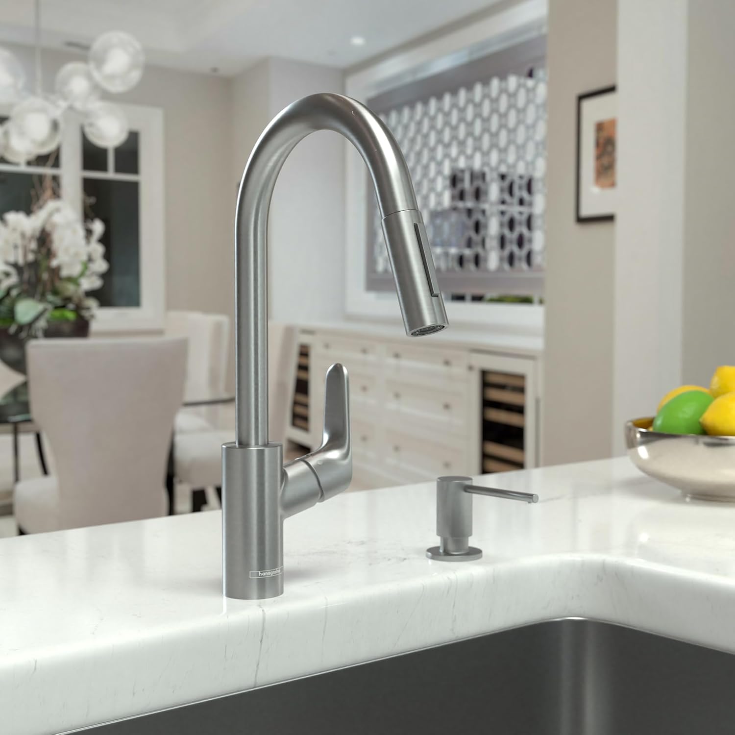 hansgrohe Focus Stainless Steel High Arc Kitchen Faucet, Kitchen Faucets with Pull Down Sprayer, Faucet for Kitchen Sink, Magnetic Docking Spray Head, Stainless Steel Optic 04920800