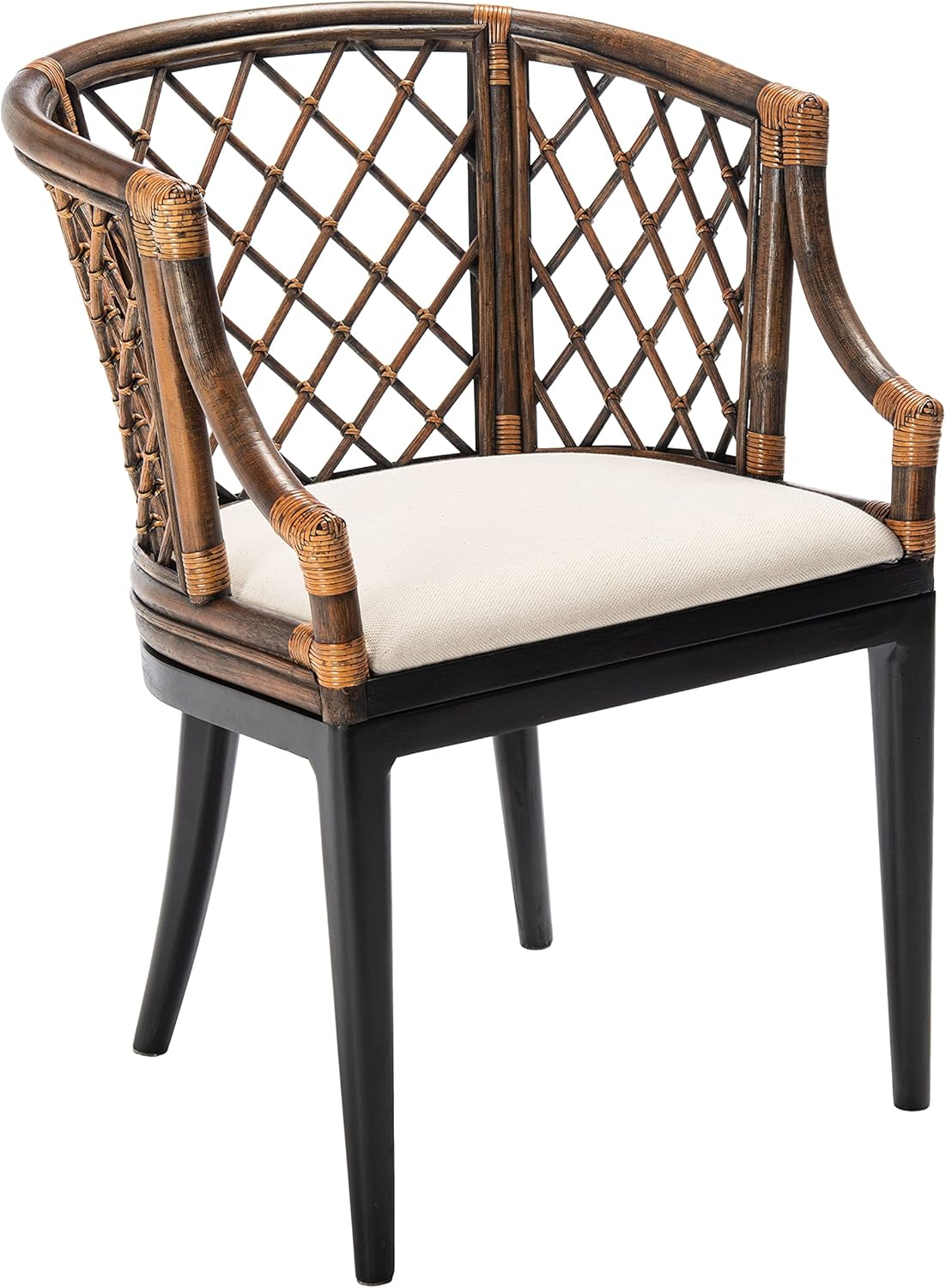 SAFAVIEH Furniture - Carlotta Rattan Arm Chair - Brown & Black - Solid Wood - Coastal Open-Arm Design - Ideal for Living Room, Sunroom, Bedroom (SEA4013C)