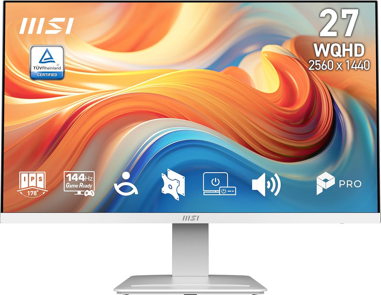 msi PRO MP273QW E14 27-inch IPS 2560 x 1440 (QHD) Computer Monitor, 144Hz,Adaptive-Synch, HDMI, DP Port, VESA Mountable, Tilt, Speaker, 1ms, White