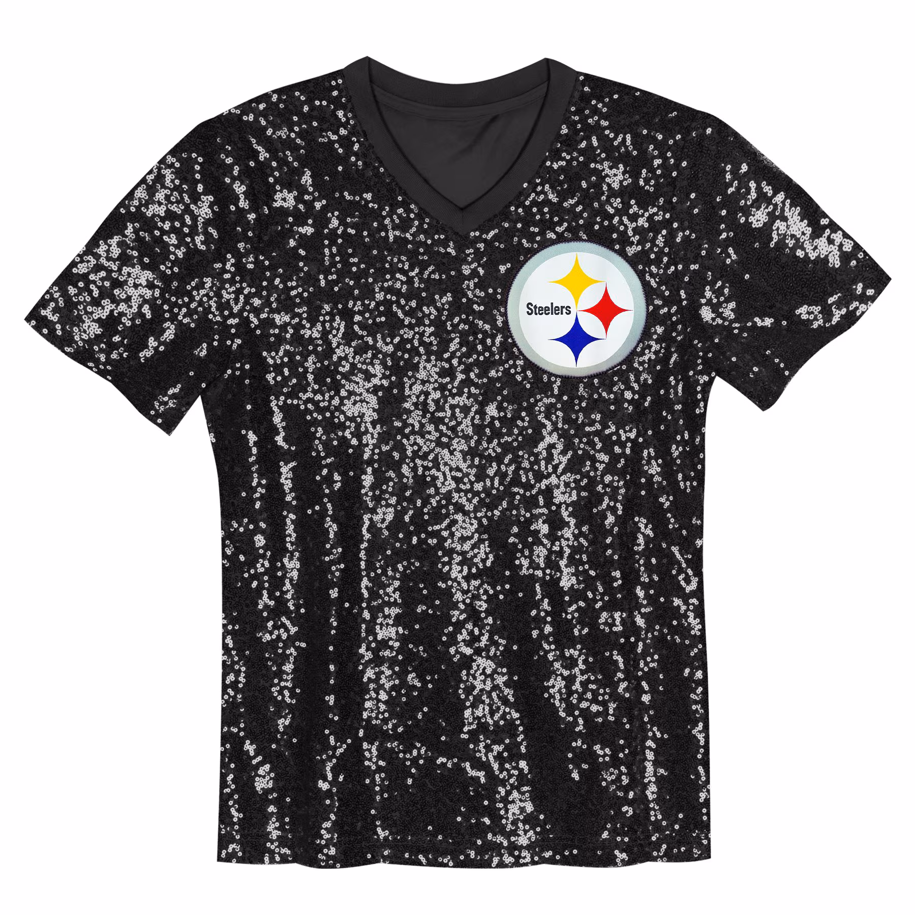 T.J. Watt Pittsburgh Steelers Girls Youth Sequin V-Neck Fashion Jersey - Black