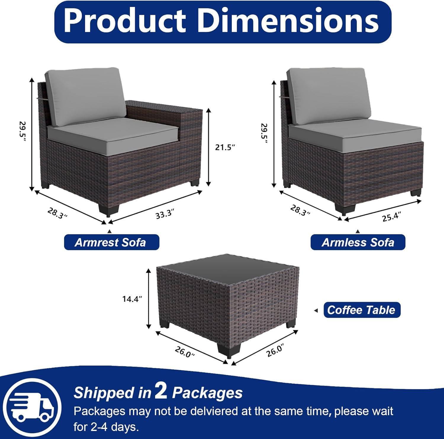 Outdoor Patio Furniture Set, 6 Pieces Outdoor Sectional Furniture High Backrest Patio Sofa, All-Weather PE Rattan Patio Conversation Set with Coffee Table & Cushions