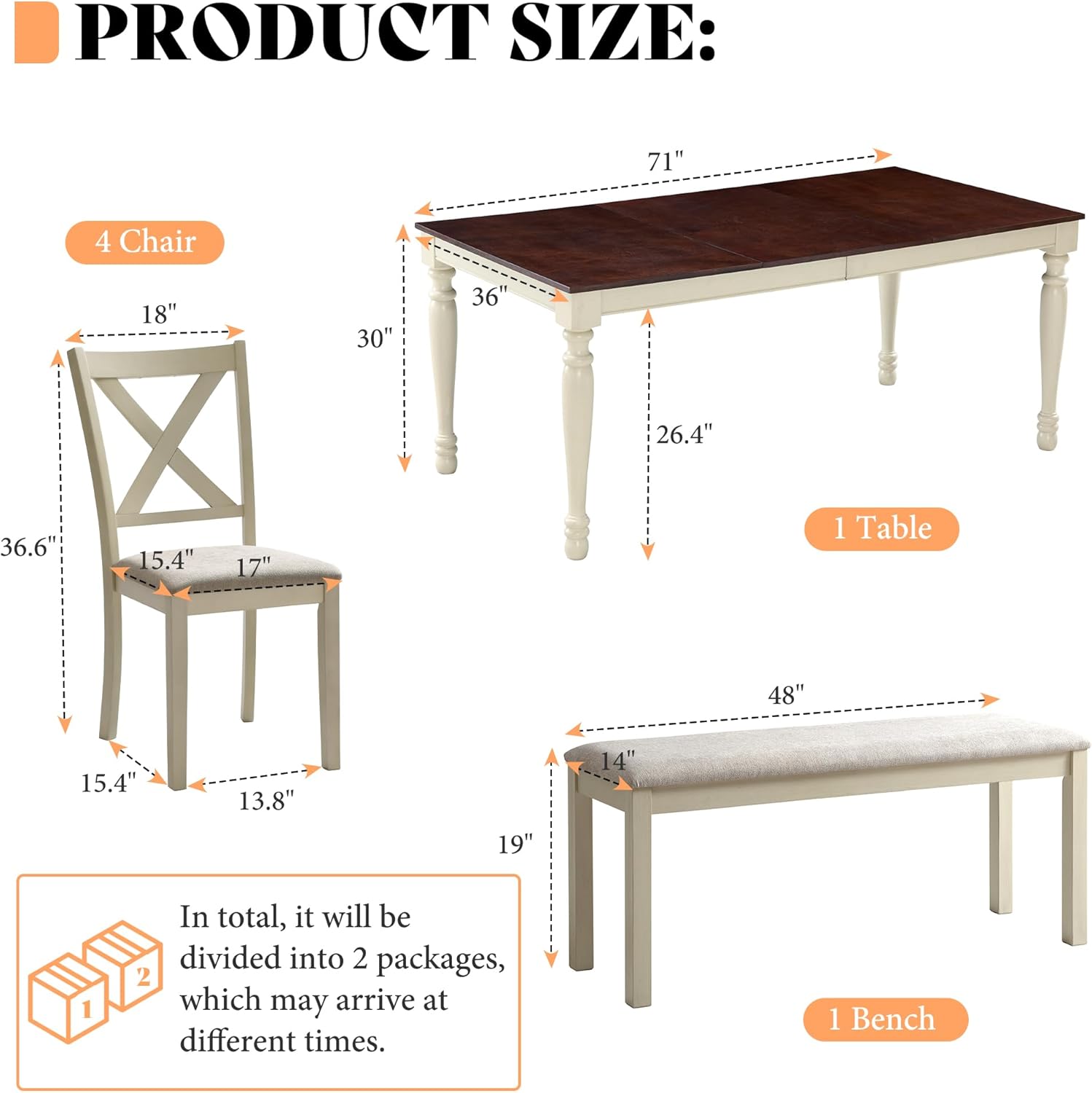 AMERLIFE 6-Piece Farmhouse Dining Table Set for 6-7, 71